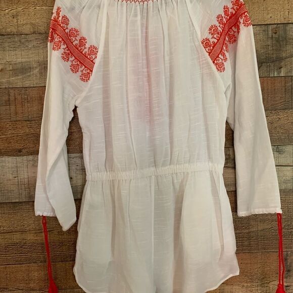 J. Crew white shorts romper orange embroidery long sleeve size‎ small - Picture 10 of 13